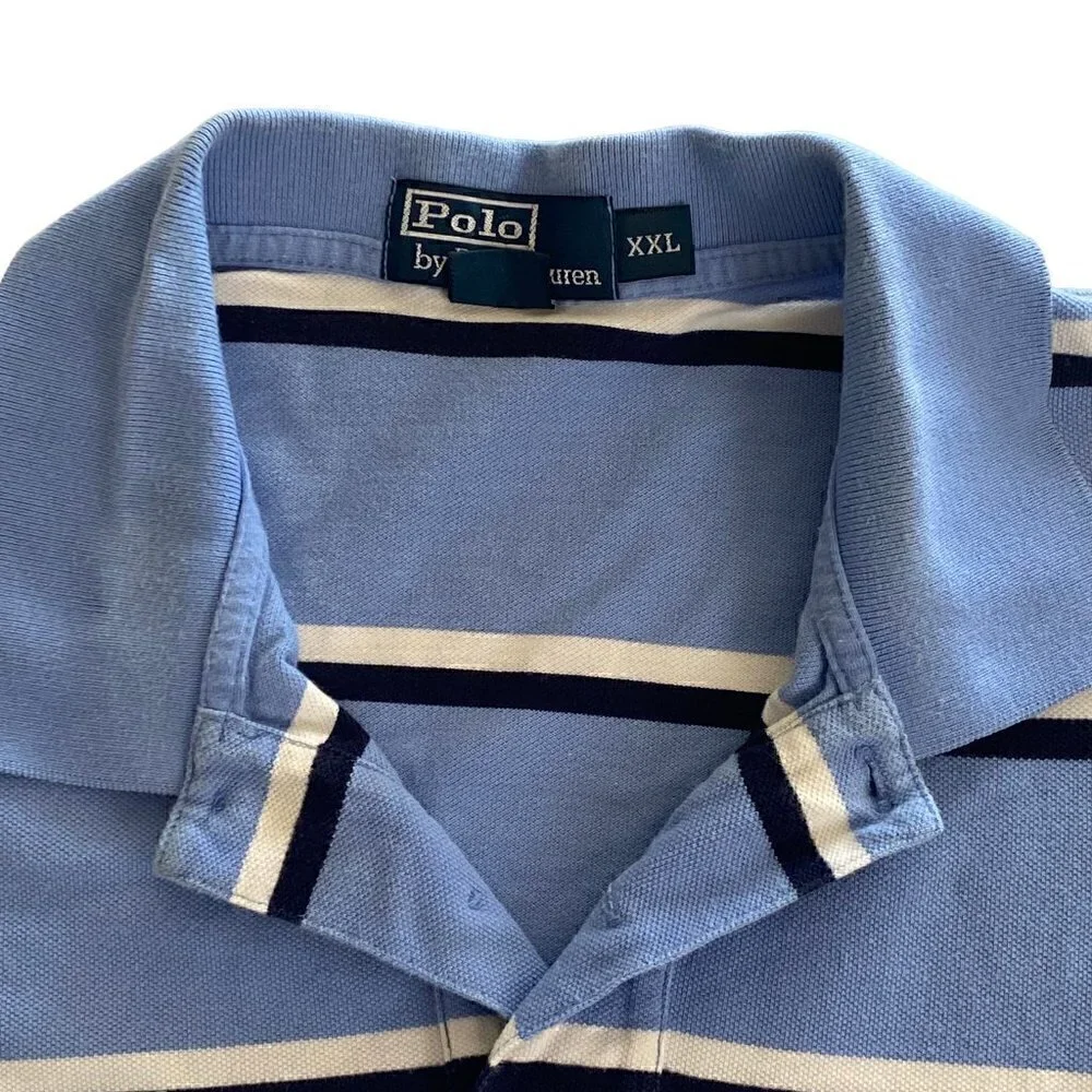 Polo Ralph Lauren Mens Polo Logo Shirt Stripped Buttons Collar Short Sleeves XXL